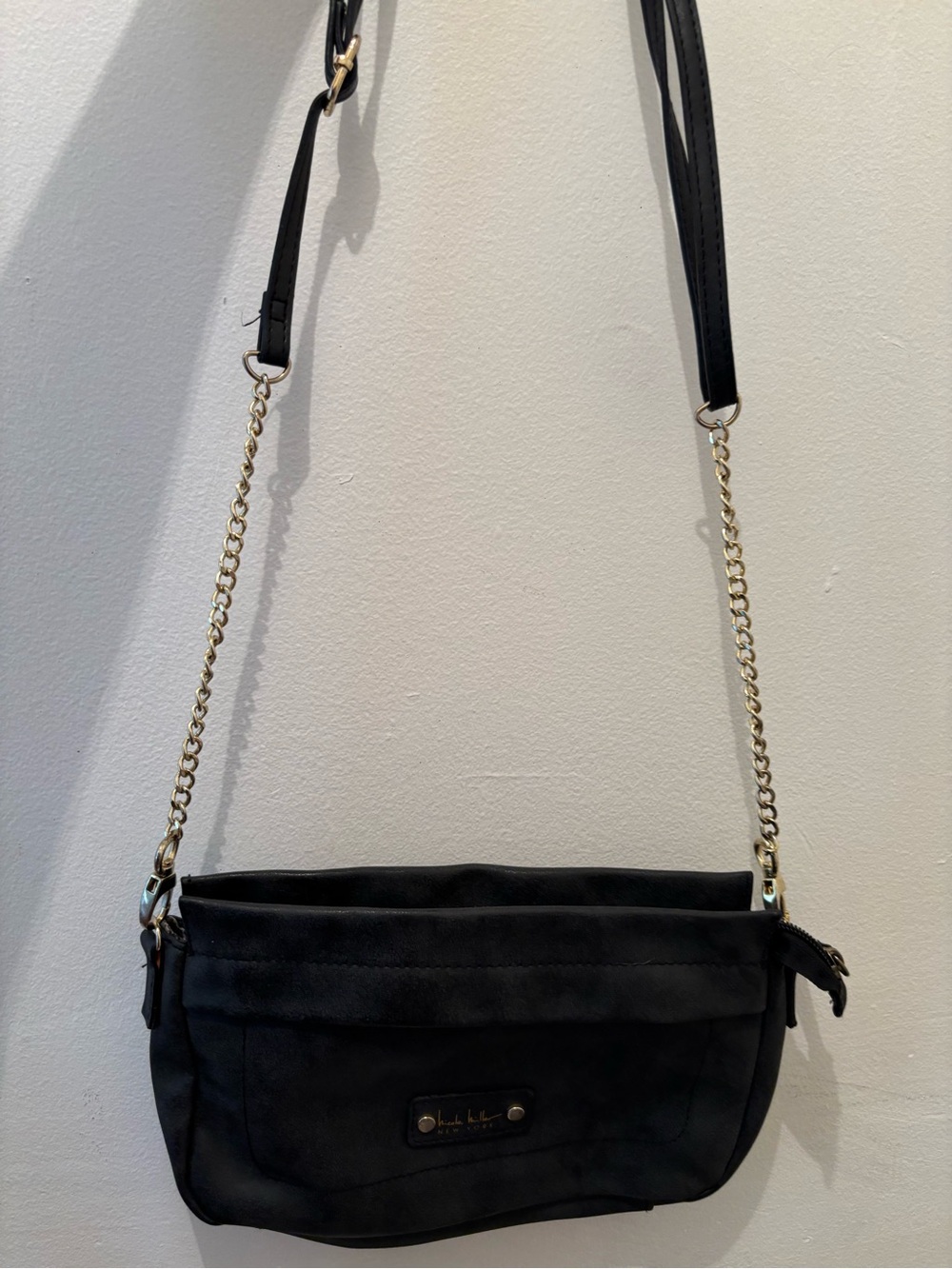 Nicole Miller Black Crossbody Bag with Gold Chain Strap